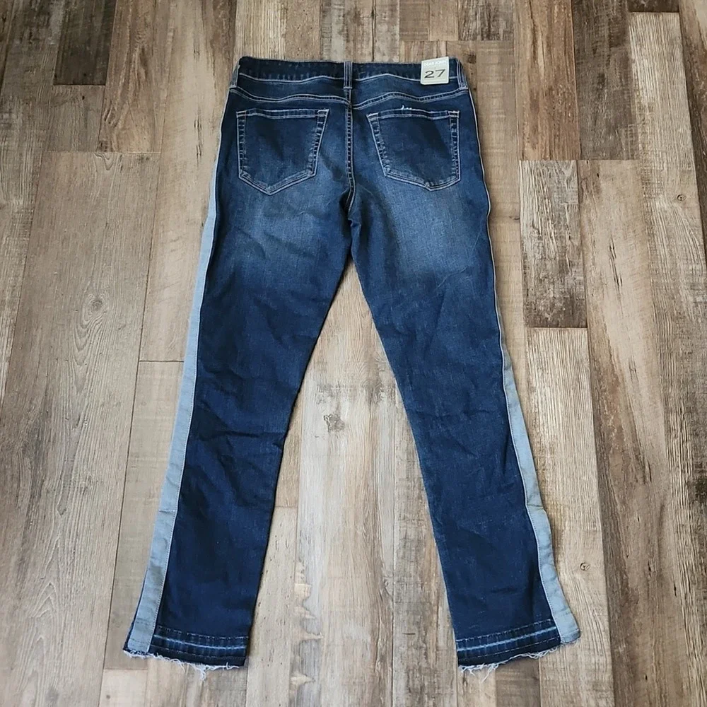 Dear John Raven‎ Womens 3 Snap Raw Hem Jeans Size 27 Zip Button Racing Stripe